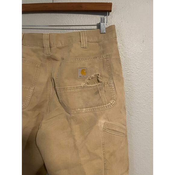 Carhartt Pants Mens 33x34 Tan Rugged Flex Relaxed Fit Canvas Work Pant Carpenter - Picture 5 of 14